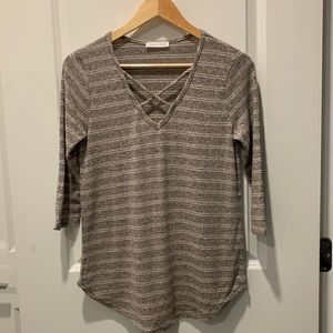 Emory Park Dulce 3/4 Sleeve Hacci Knit Top, Taupe, Size S